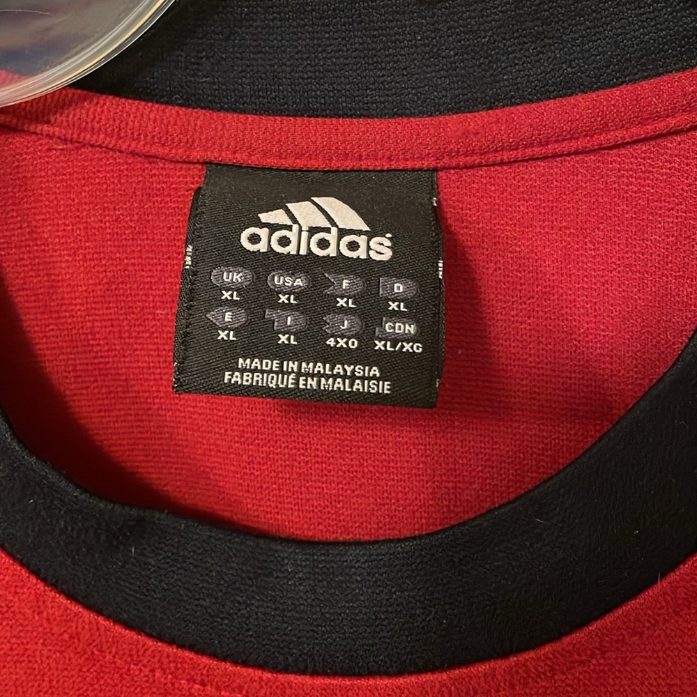 Adidas red climalite red shirt with blue stripes and logo. Used size XL - Picture 4 of 7